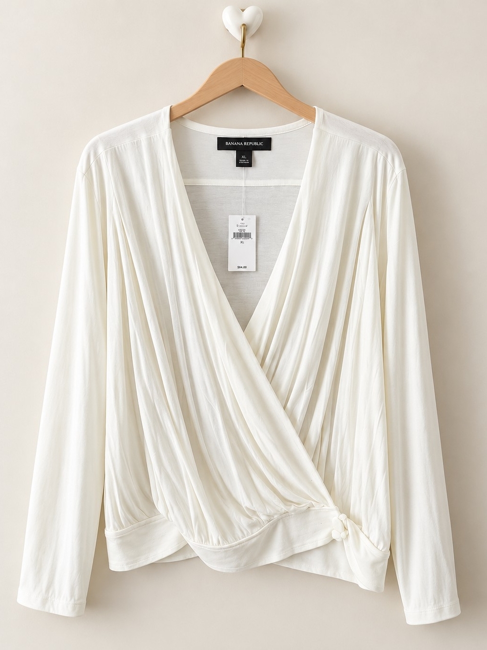Banana Republic Ivory Wrap-Front Long Sleeve Blouse - XL